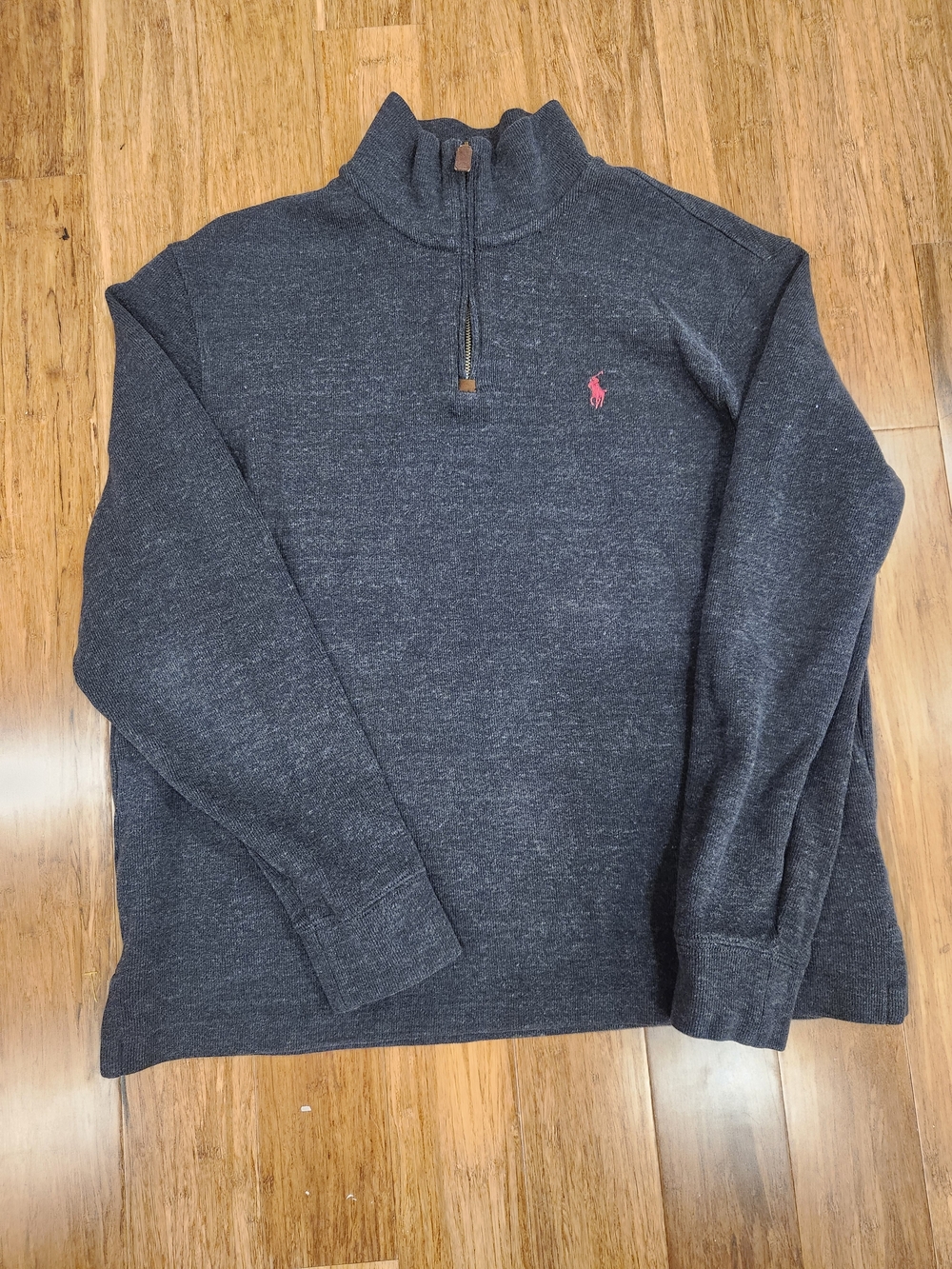 Polo by Ralph Lauren Dark Charcoal Quarter-Zip Sweater with Pink Pony